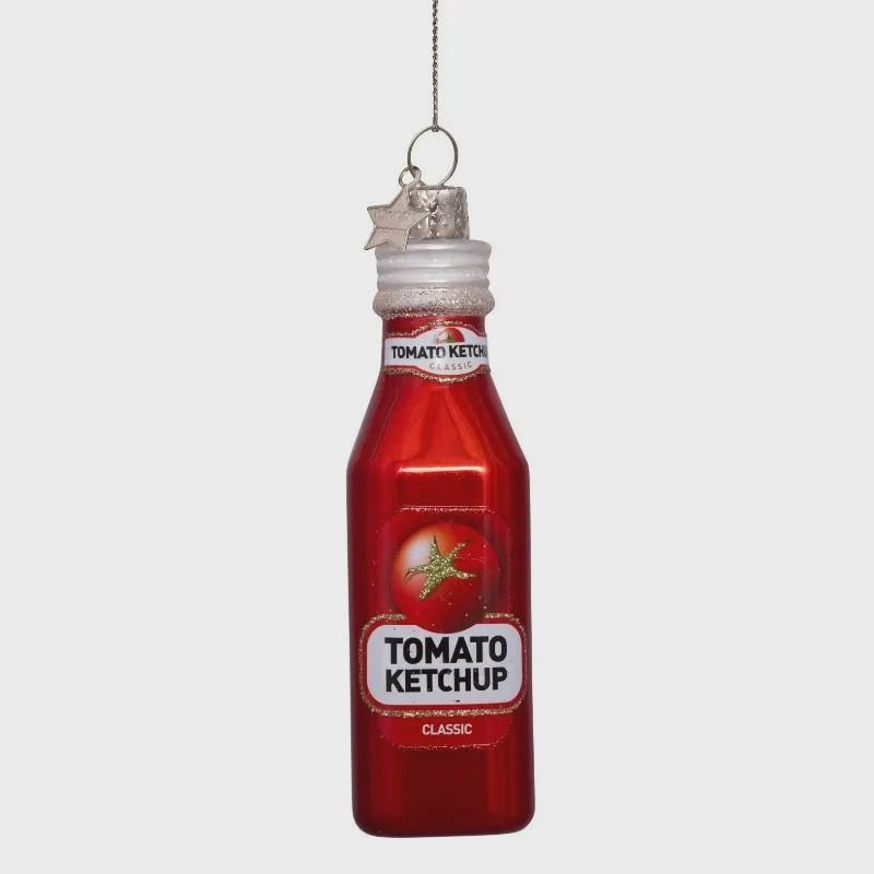 Ornament glass red opal ketchup bottle H10.5cm