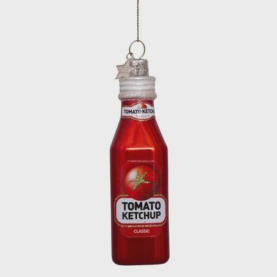 Ornament glass red opal ketchup bottle H10.5cm