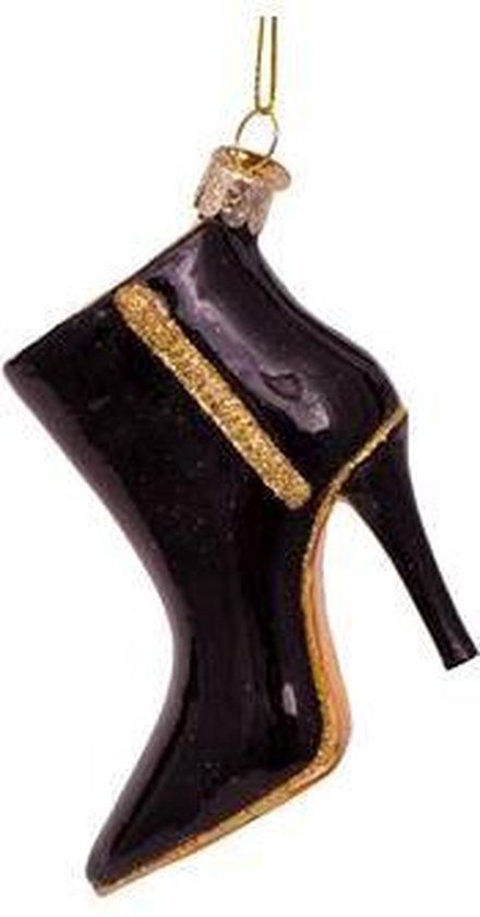 Ornament glass black high heel boot H10cm