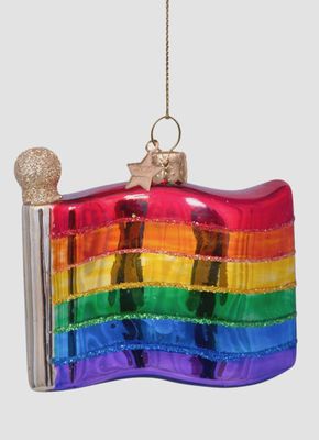 Ornament glass multi rainbow flag H7cm
