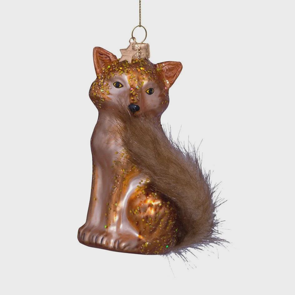 Ornament glass fox w/tail H11cm