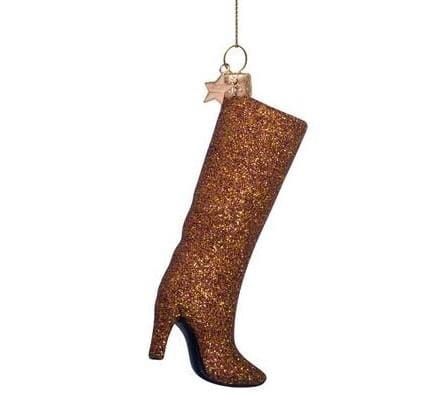 Ornament glass brown allover glitter boot H11.5cm
