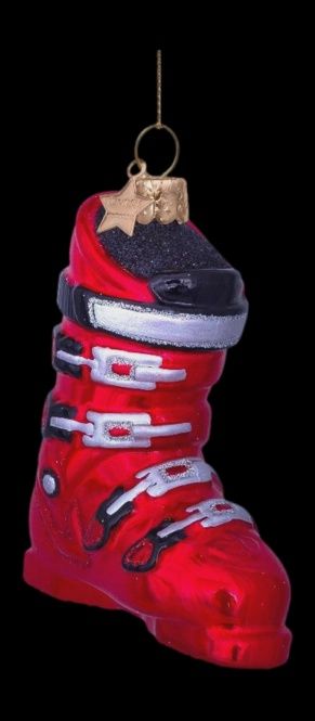 Ornament glass red ski shoe H9.5cm