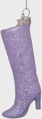 Ornament glass silver allover diamond boot H11cm