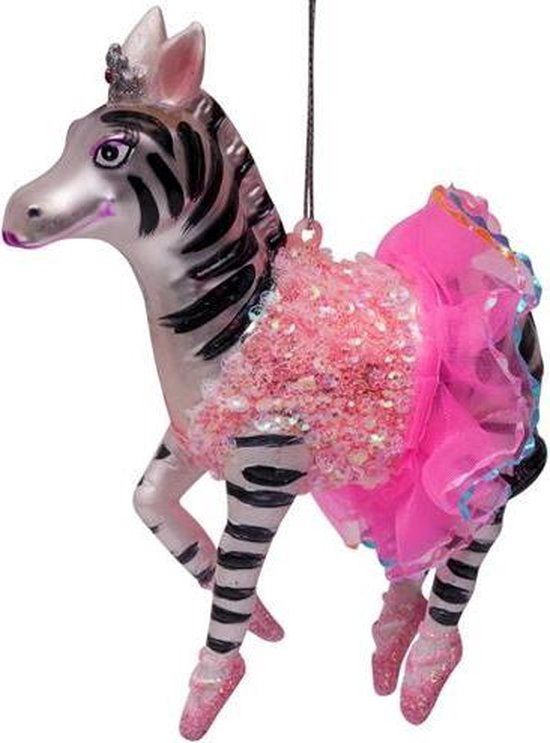 Ornament glass white/black zebra w/skirt H14cm