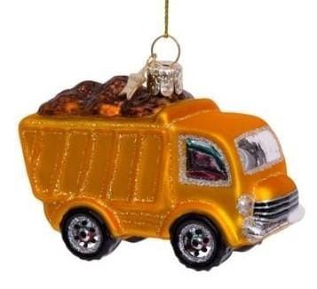 Ornament glass yellow garbage truck H7cm