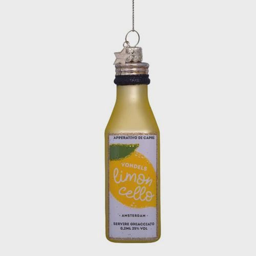 Ornament glass yellow limoncello bottle H10.5cm
