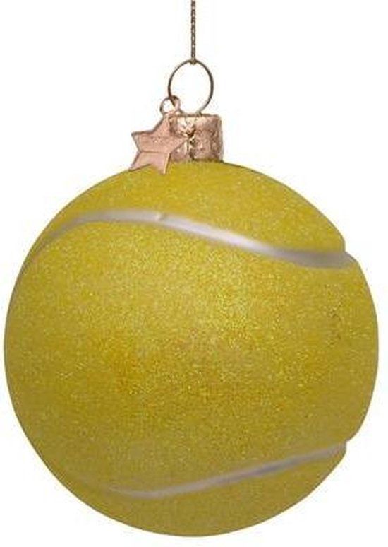 Ornament glass yellow tennis ball H8.5cm
