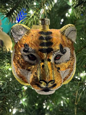 Ornament glass gold/black tiger head H11cm