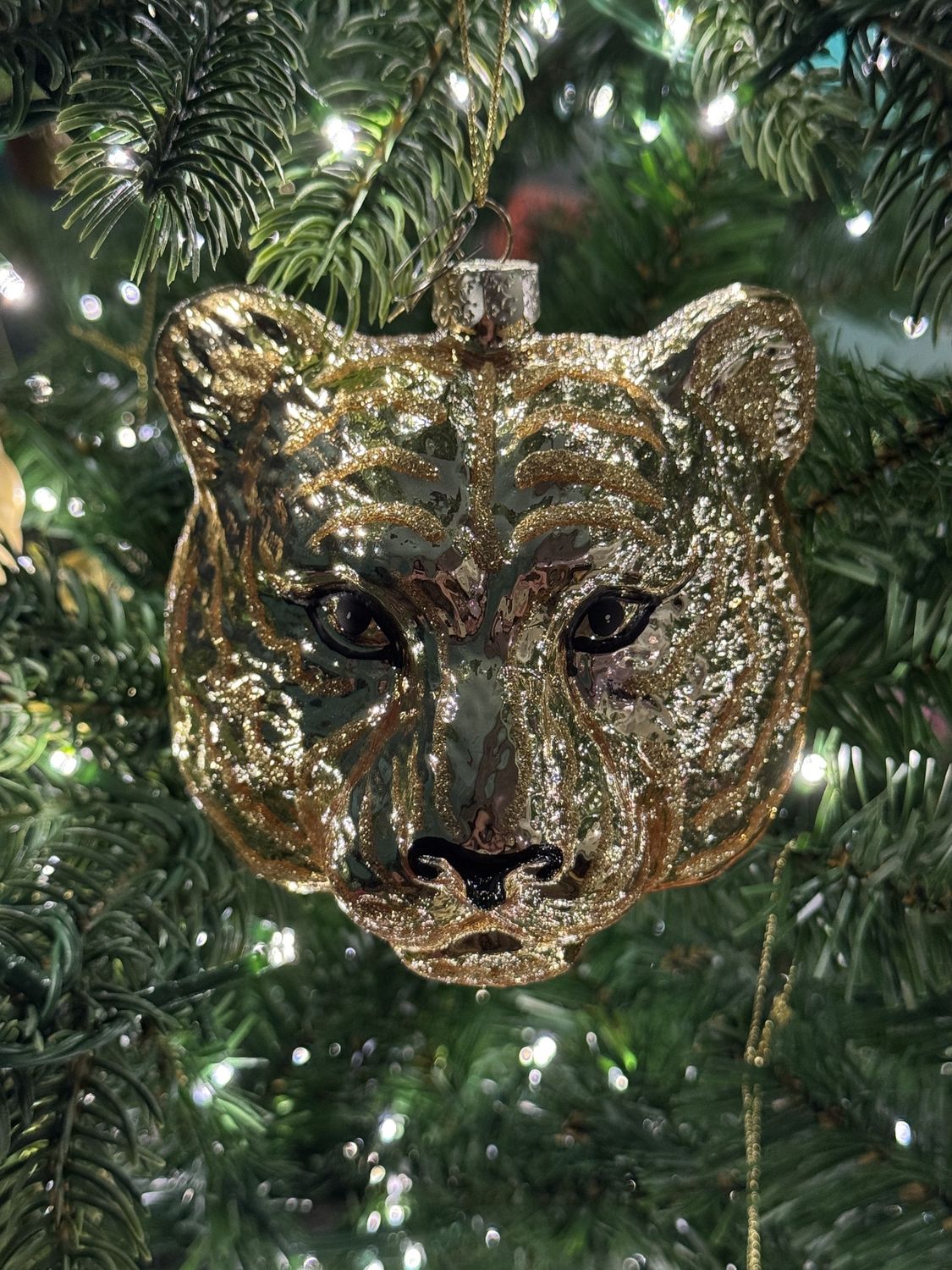 Ornament glass gold tiger head H11cm