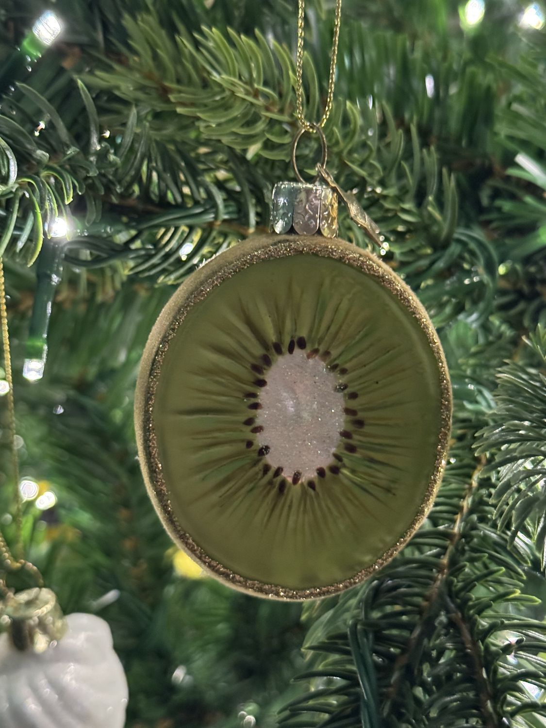 Ornament glass green kiwi H7cm