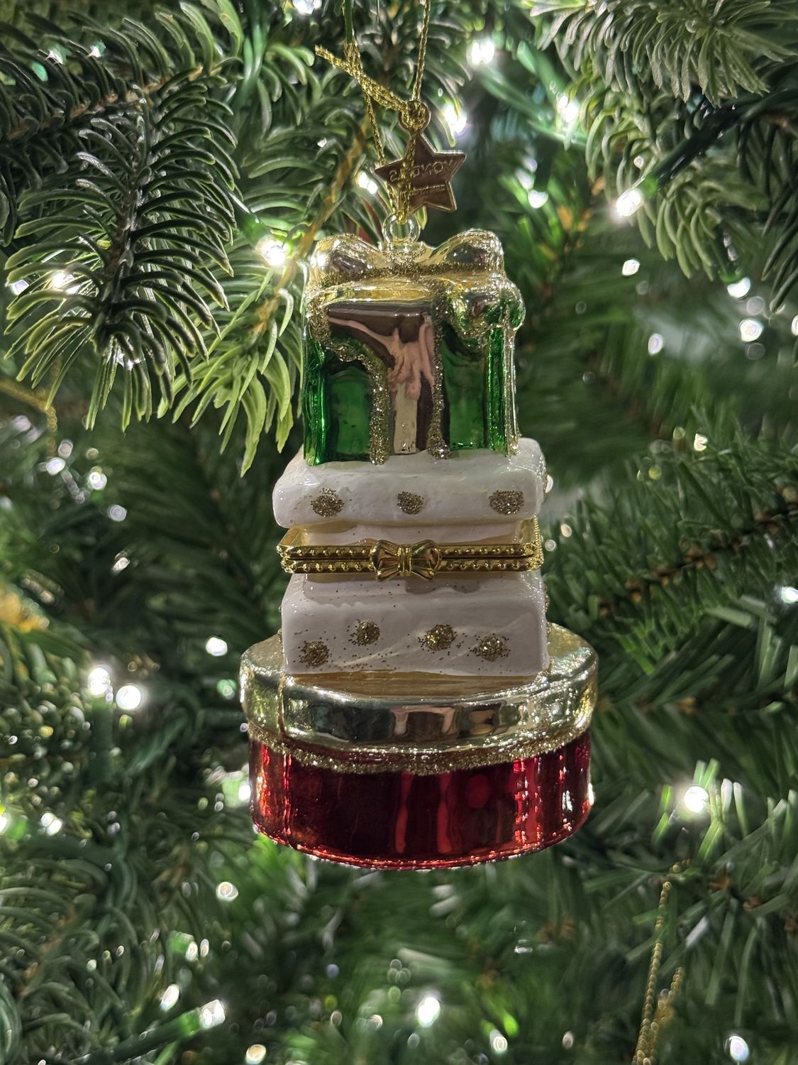 Ornament glass red and green opalgift boxes w/opening