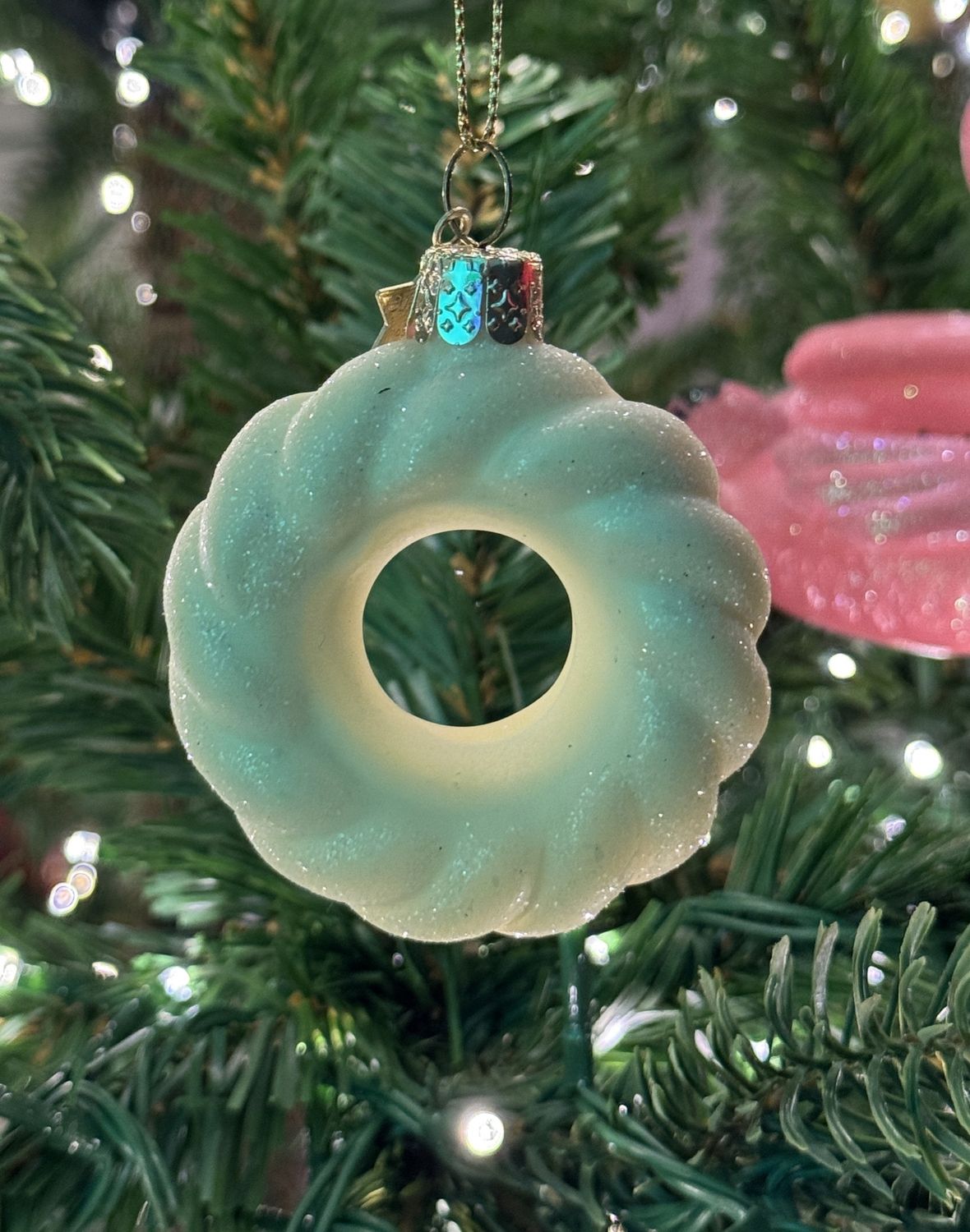 Ornament glass white christmas wreath H7cm