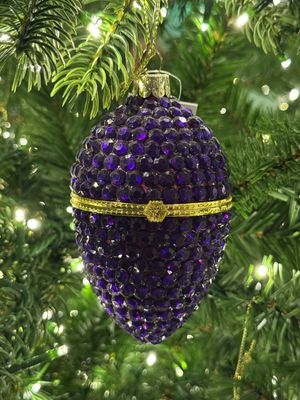 Ornament glass strong purple egg/opening and diamonds H8cm
