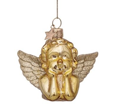 Ornament glass shiny gold angel H7cm