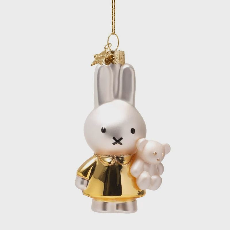 Ornament glass Nijntje/Miffy baby gold w/bear H11cm w/box