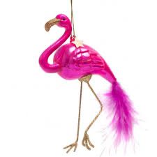 Ornament glass pink flamingo H15cm