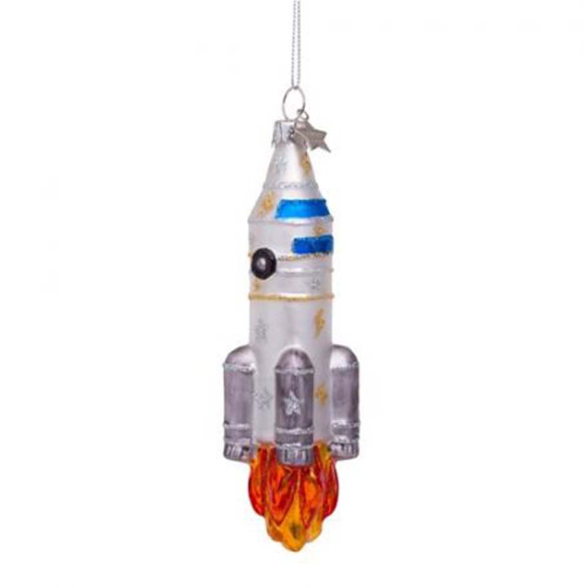 Ornament glass silver matt rocket H14.5cm