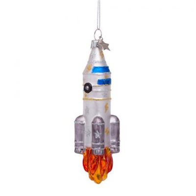 Ornament glass silver matt rocket H14.5cm