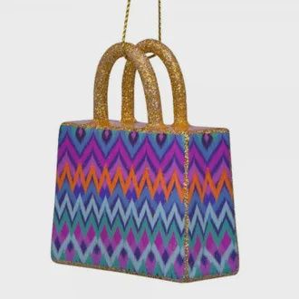 Ornament glass pink/blueshopper w/stripes print H7cm