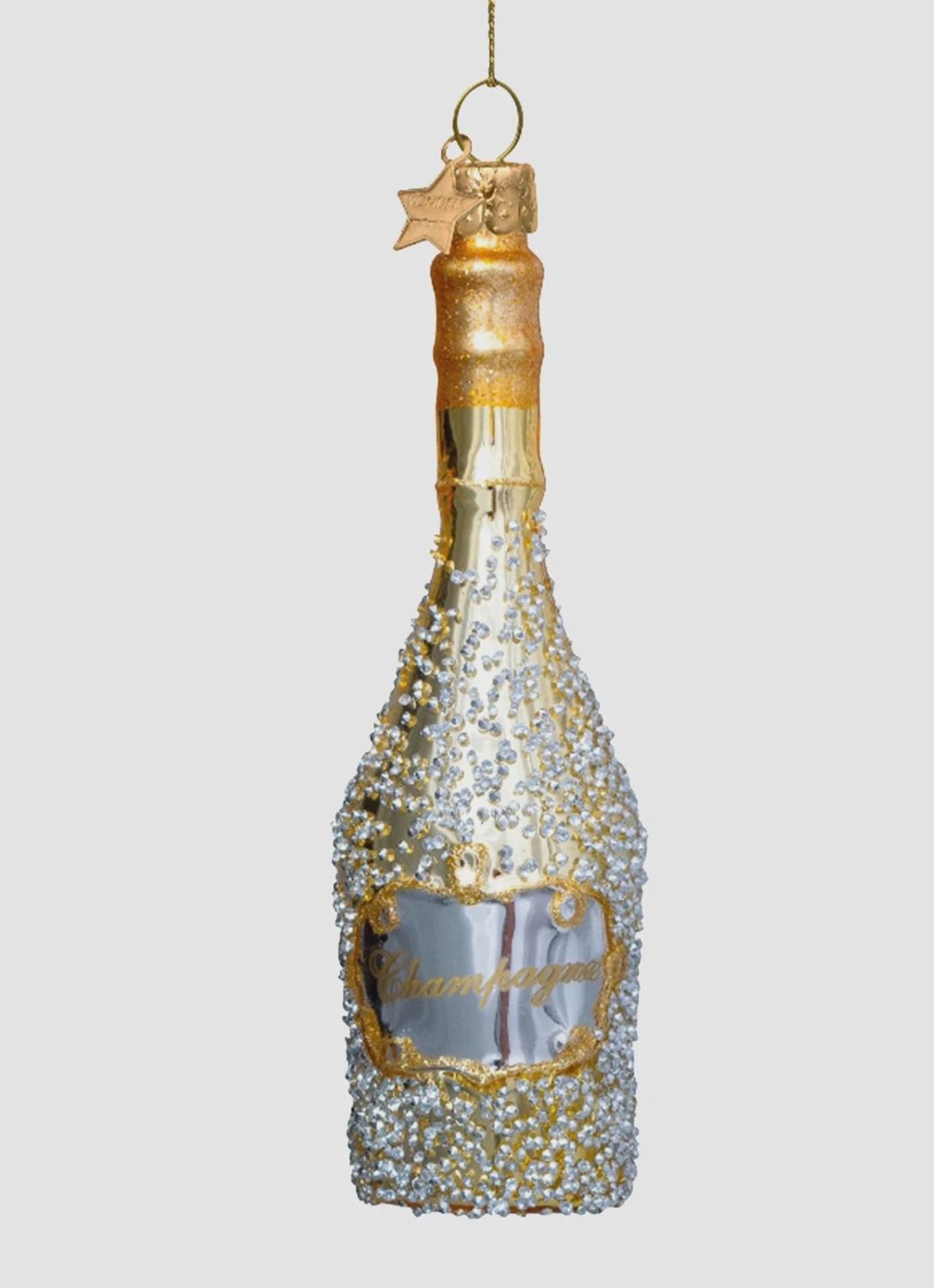 Ornament glass gold champagne bottle