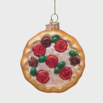 Ornament glass multi colored pizza H8cm