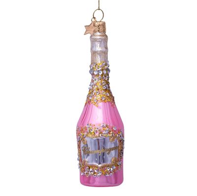 Ornament glass pink/gold champagne bottle