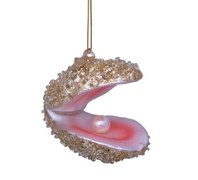 Vondels Oester Kerstbal Champagne Glitter Glas 7 cm
