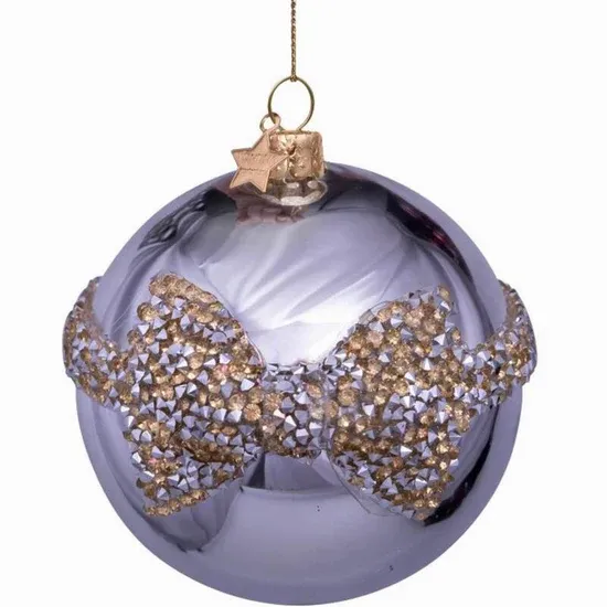 Bauble glass silver diamond bow H9cm