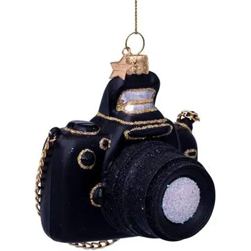 Ornament glass black camera H9cm