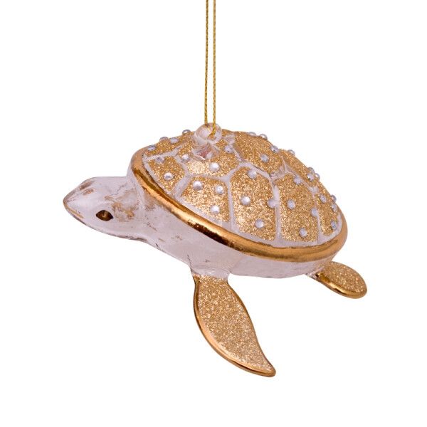 Vondels Schildpad Kerstbal Goud met Diamantdetails 4 cm