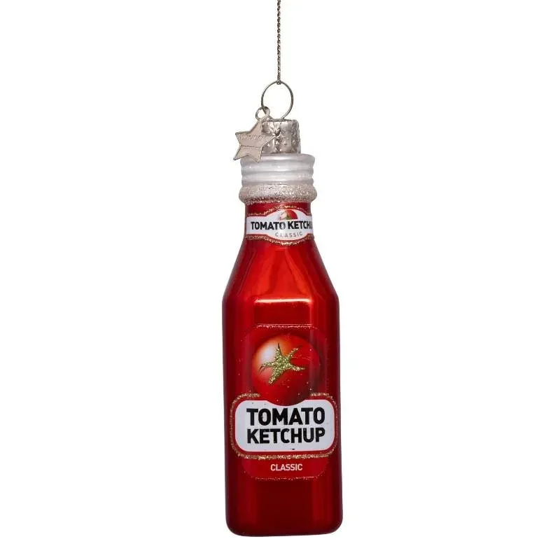 Ornament glass red opal ketchup bottle H10.5cm