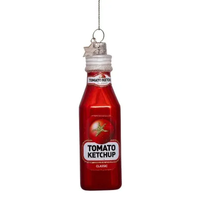 Ornament glass red opal ketchup bottle H10.5cm