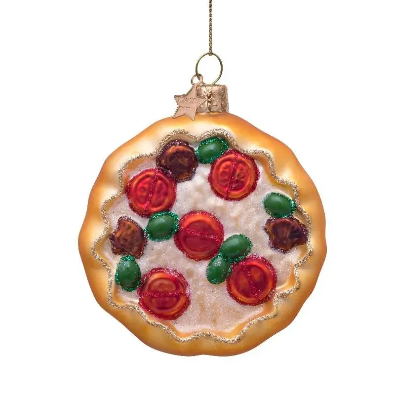 Ornament glass multi colored pizza H8cm