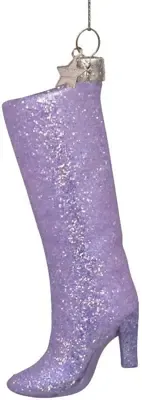 Ornament glass silver allover diamond boot H11cm