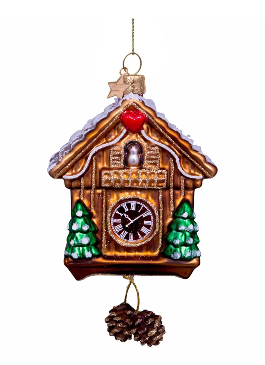Vondels Koekoeksklok Kerstornament Bruin 12 cm – Glazen Kerstbal