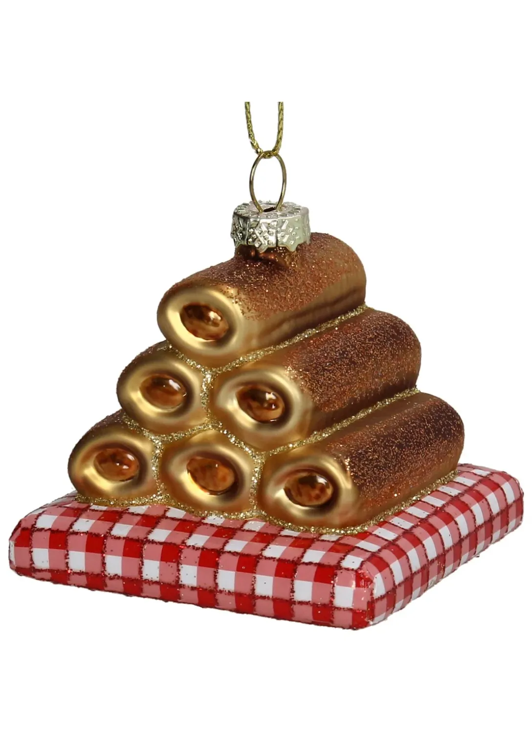 Vondels Kerstornament Worstenbroodjes – Glas 6 cm