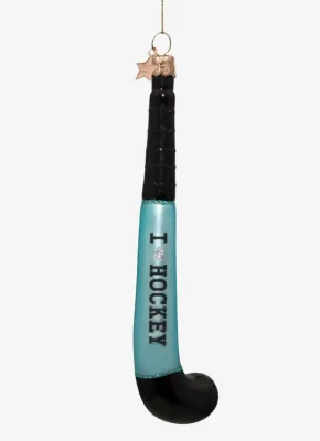 Ornament glass blue/black hockey stick H14cm
