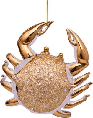Vondels Krab Kerstbal Goud met Diamanten 9 cm