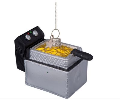 Kerstbal Frituurpan – Glazen ornament met handvat en mandje
