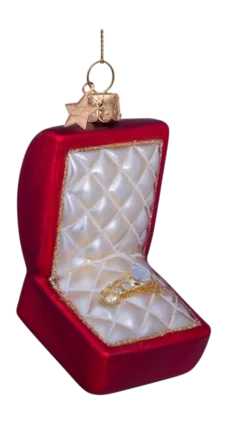 Ornament glass red matt trouwring in doosje H9cm