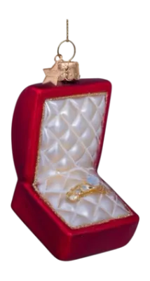 Ornament glass red matt trouwring in doosje H9cm