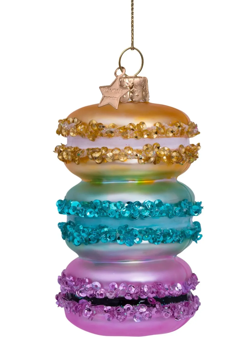 Vondels Kerstornament Macaron Toren 9,5 cm – Glazen Macaron Tower Multicolor