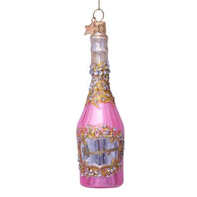 Ornament glass pink/gold champagne bottle