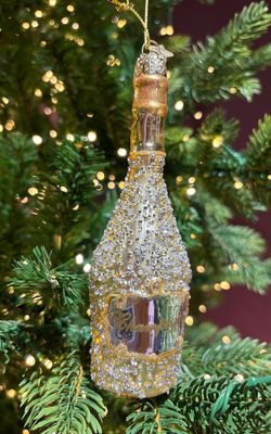Ornament glass silver/gold gold champagne bottle - Van € 17,95 voor
