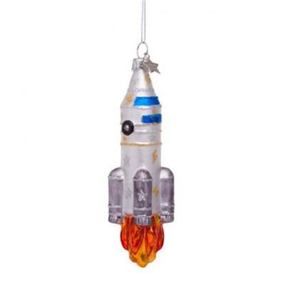 Ornament glass silver matt rocket H14.5cm