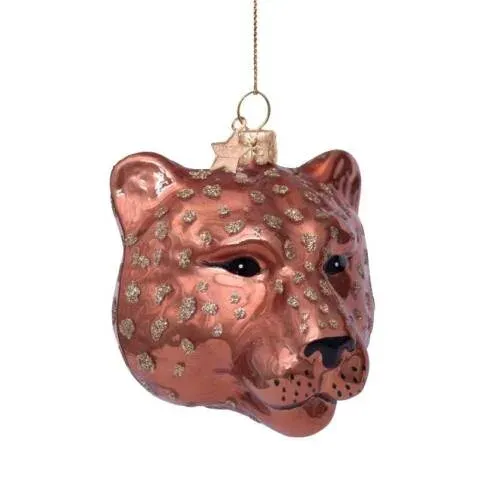 Vondels Panterkop Kerstbal Blush-Oranje 7 cm