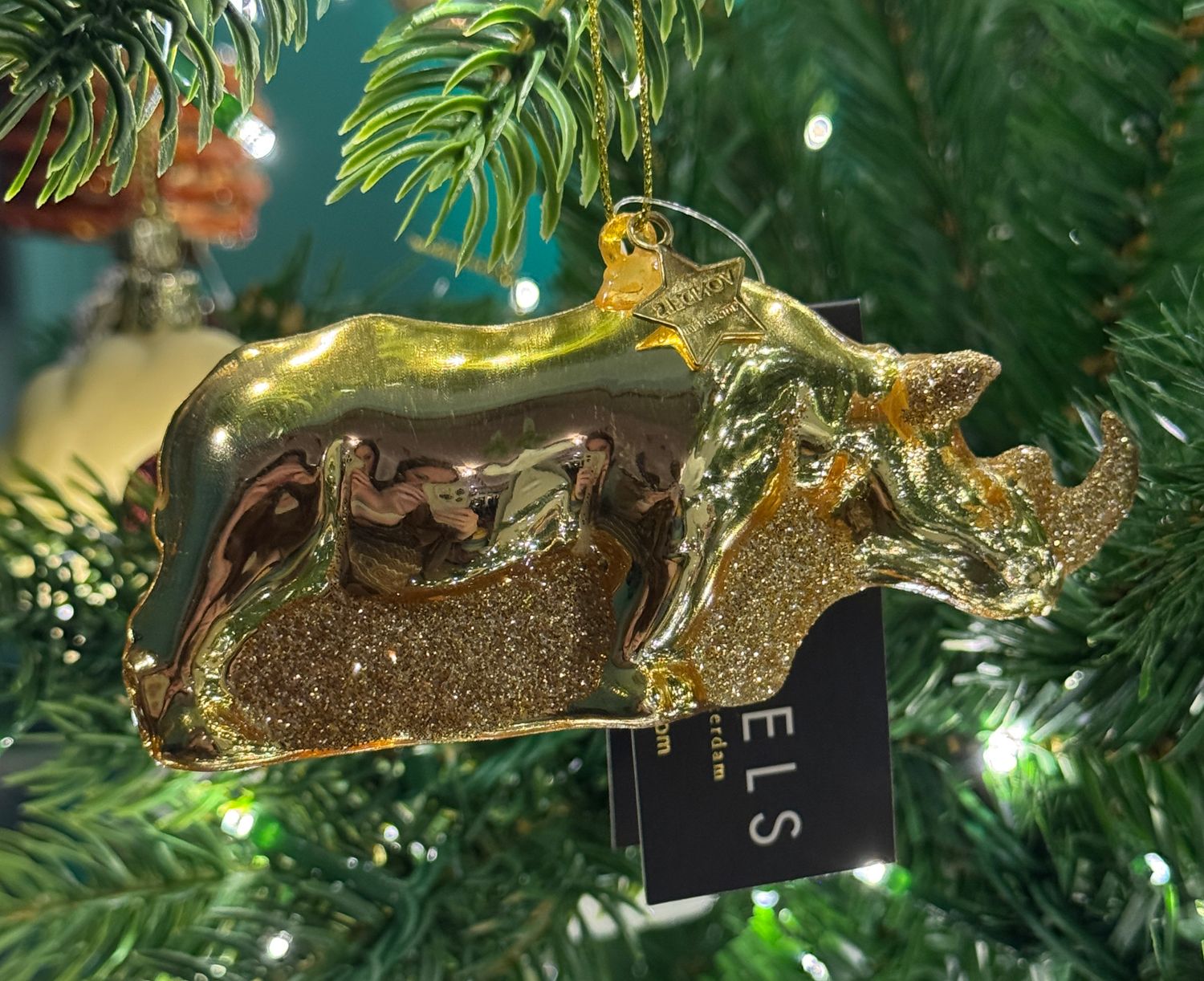 Gouden Neushoorn Kerstbal Glas 4,5 cm