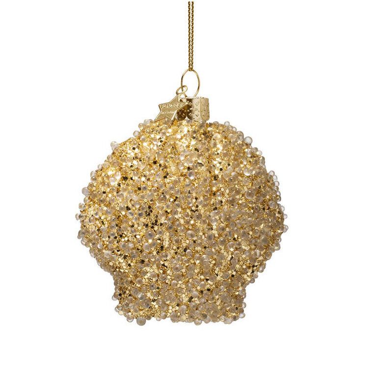 Vondels Kerstornament Diamond Gold Shell 7,5 cm – Gouden Glazen Schelp met Glitter