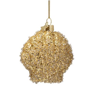 Vondels Kerstornament Diamond Gold Shell 7,5 cm – Gouden Glazen Schelp met Glitter